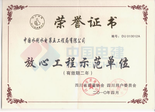 公司獲省“放心工程示范單位” 稱號(hào)